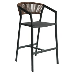 Σκαμπό Bar  SANTORINI Μαύρο/Φυσικό Αλουμίνιο/Rattan 55x56x99cm