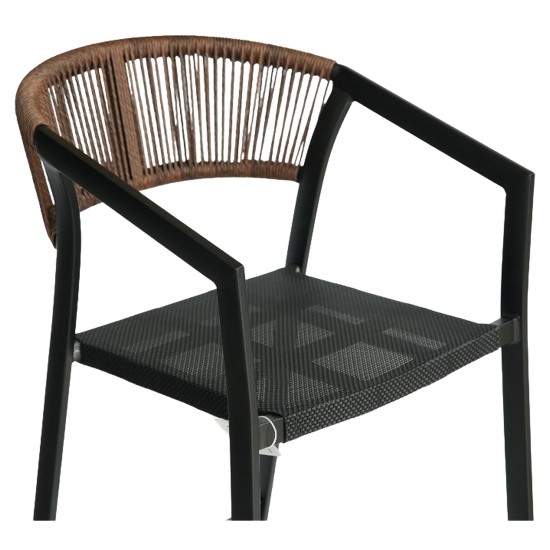Σκαμπό Bar  SANTORINI Μαύρο/Φυσικό Αλουμίνιο/Rattan 55x56x99cm