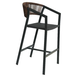Σκαμπό Bar  SANTORINI Ανθρακί/Φυσικό Αλουμίνιο/Rattan 55x56x99cm