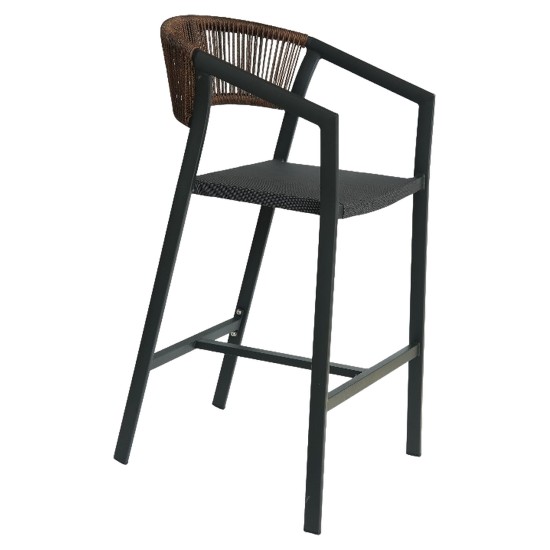 Σκαμπό Bar  SANTORINI Ανθρακί/Φυσικό Αλουμίνιο/Rattan 55x56x99cm