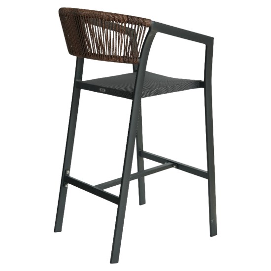 Σκαμπό Bar  SANTORINI Ανθρακί/Φυσικό Αλουμίνιο/Rattan 55x56x99cm
