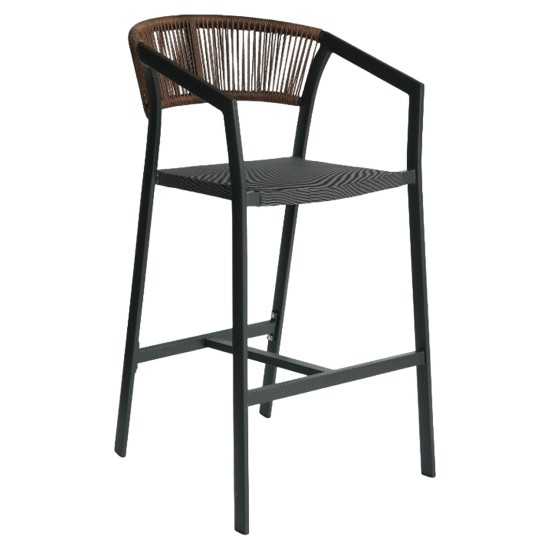 Σκαμπό Bar  SANTORINI Ανθρακί/Φυσικό Αλουμίνιο/Rattan 55x56x99cm