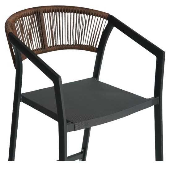 Σκαμπό Bar  SANTORINI Ανθρακί/Φυσικό Αλουμίνιο/Rattan 55x56x99cm