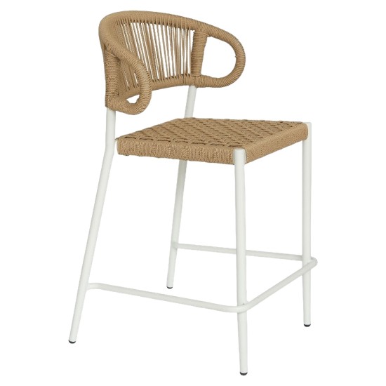 Σκαμπό Bar  CEBU Λευκό/Φυσικό Αλουμίνιο/Rattan 60x60x99cm