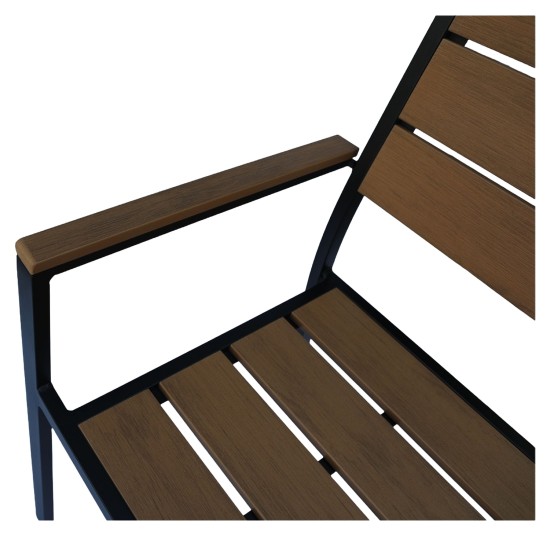 Πολυθρόνα Κήπου  TOBAGO Μαύρο/Καρυδί Αλουμίνιο/Ξύλο 55x55x86cm