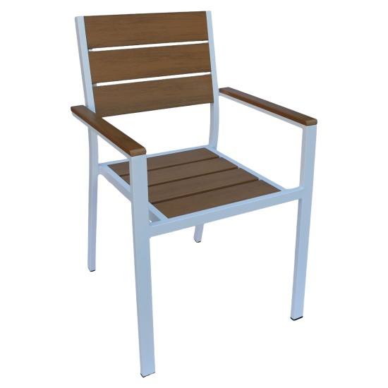 Πολυθρόνα Κήπου  TOBAGO Λευκό/Καρυδί Αλουμίνιο/Ξύλο 55x55x86cm