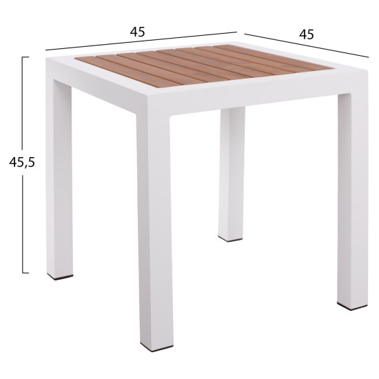 Τραπέζι Κήπου  LOMBOK Λευκό/Καρυδί Αλουμίνιο/Polywood 45x45x45.5cm