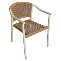 Πολυθρόνα Κήπου  KINOSSA Λευκό/Φυσικό RATTAN Αλουμίνιο/Rattan 54x59x76cm