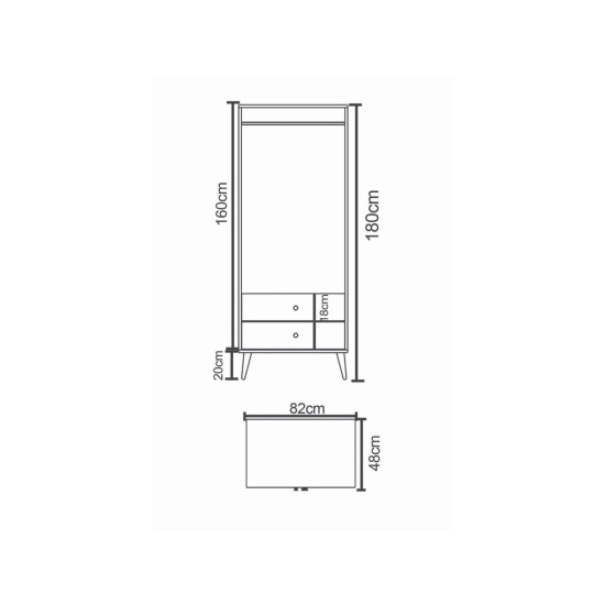 Ντουλάπα Δίφυλλη  AMARI Δρυς Μοριοσανίδα 82x48x180cm