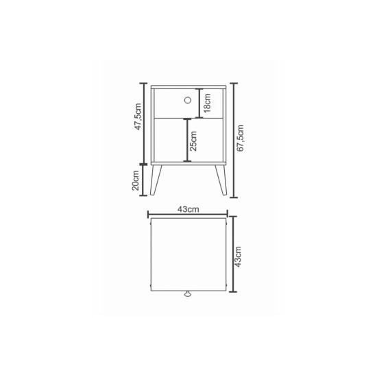 Κομοδίνο  AMARI Ανθρακί Μοριοσανίδα 43x43x67.5cm