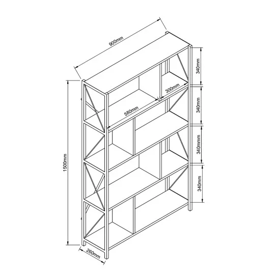 Βιβλιοθήκη  JUMA Μαύρο Μοριοσανίδα/Μέταλλο 90x26x150cm