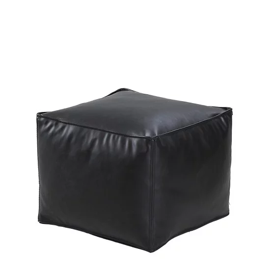 Πουφ BAHITI Μαύρο Δέρμα 45x45x33cm Πουφ BAHITI Μαύρο Δέρμα 45x45x33cm