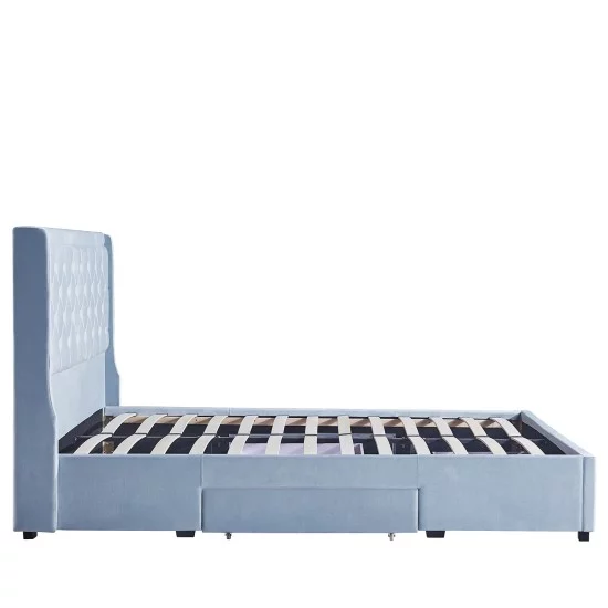 Κρεβάτι Διπλό  ANNONA Γαλάζιο Βελούδο 217x175x117.5cm (Στρώμα 160x200cm)