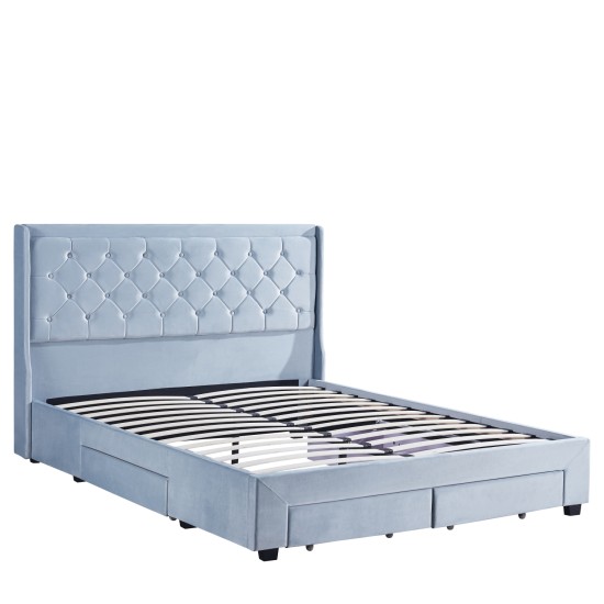 Κρεβάτι Διπλό ArteLibre ANNONA Γαλάζιο Βελούδο (Στρώμα 160x200cm) - ART-14920005