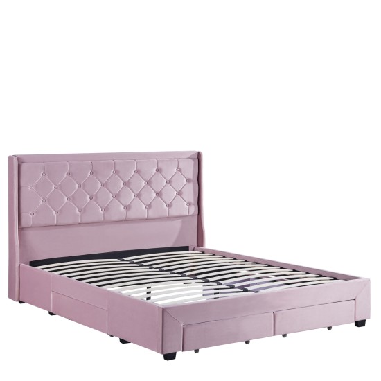 Κρεβάτι Διπλό ArteLibre ANNONA Ανοιχτό Ροζ Βελούδο (Στρώμα 160x200cm) - ART-14920006