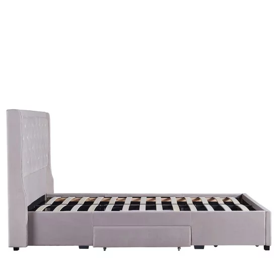 Κρεβάτι Διπλό  ANNONA Ivory Βελούδο 217x175x117.5cm (Στρώμα 160x200cm)