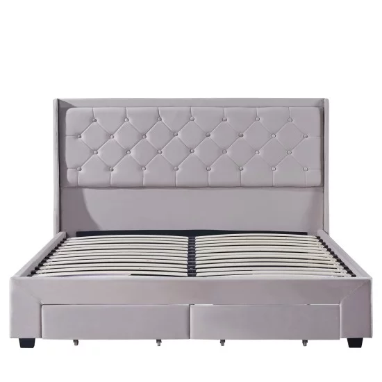Κρεβάτι Διπλό  ANNONA Ivory Βελούδο 217x175x117.5cm (Στρώμα 160x200cm)