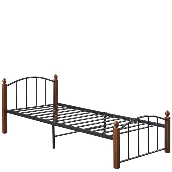 Κρεβάτι Μονό  LARAMIE Μαύρο/Καρυδί Μέταλλο Για Στρώμα 90x200cm