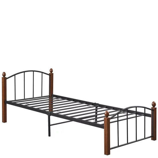 Κρεβάτι Μονό  LARAMIE Μαύρο/Καρυδί Μέταλλο 210x98x76cm (Στρώμα 90x200cm)