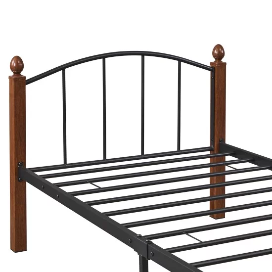 Κρεβάτι Μονό  LARAMIE Μαύρο/Καρυδί Μέταλλο 210x98x76cm (Στρώμα 90x200cm)