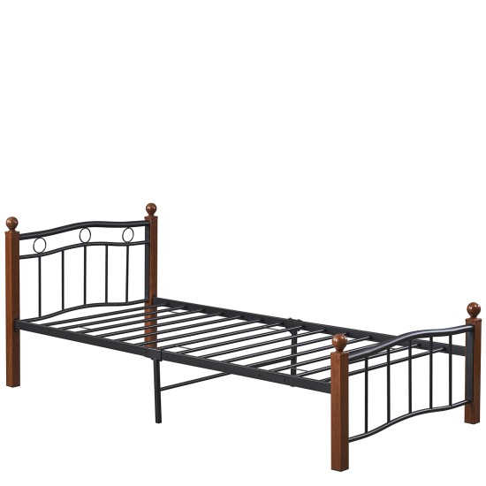 Κρεβάτι Μονό  ARROWHEAD Μαύρο/Καρυδί Μέταλλο Για Στρώμα 90x200cm