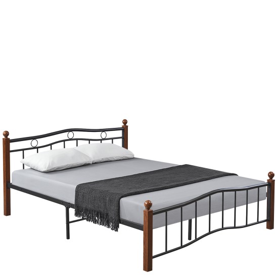 Κρεβάτι Ημίδιπλο  ARROWHEAD Μαύρο/Καρυδί Μέταλλο Για Στρώμα 120x200cm