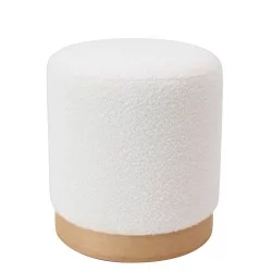 Σκαμπό  KENTUCK Με Ξύλινη Βάση Λευκό Ύφασμα Μπουκλέ 38x38x40cm