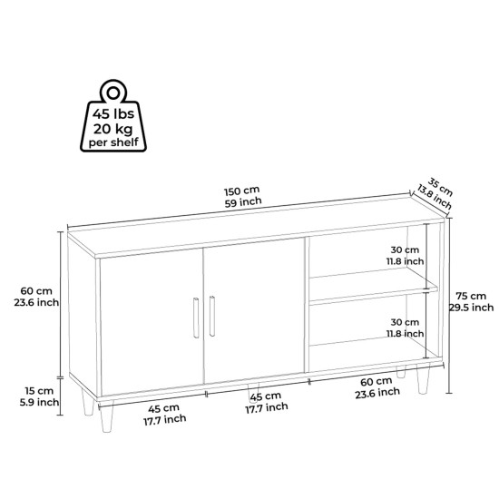 Έπιπλο Τηλεόρασης  BERISO Λευκό/Καρυδί Μοριοσανίδα/Μελαμίνη 150x35x75cm
