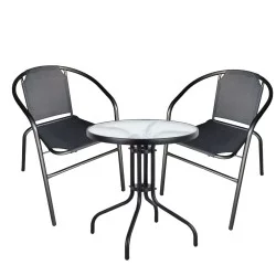 Σετ Τραπεζαρία Κήπου  EARTH Μέταλλο Μαύρο Με 2 Πολυθρόνες