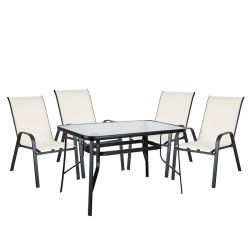 Σετ Τραπεζαρία Κήπου  SUN Μέταλλο Κρεμ/Μαύρο Με 4 Πολυθρόνες