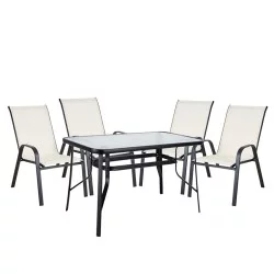 Σετ Τραπεζαρία Κήπου  SUN Μέταλλο Κρεμ/Μαύρο Με 4 Πολυθρόνες