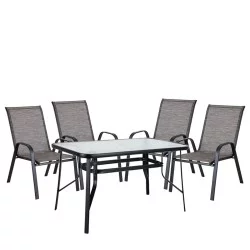 Σετ Τραπεζαρία Κήπου  SUN Μέταλλο Μαύρο/Καφέ Με 4 Πολυθρόνες