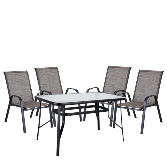 Σετ Τραπεζαρία Κήπου  SUN Μέταλλο Μαύρο/Καφέ Με 4 Πολυθρόνες