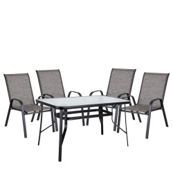 Σετ Τραπεζαρία Κήπου  SUN Μέταλλο Μαύρο/Καφέ Με 4 Πολυθρόνες