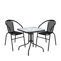 Σετ Τραπεζαρία Κήπου  MARS Μέταλλο Μαύρο/Γκρι Με 2 Πολυθρόνες