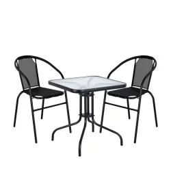 Σετ Τραπεζαρία Κήπου  MARS Μέταλλο Μαύρο/Γκρι Με 2 Πολυθρόνες