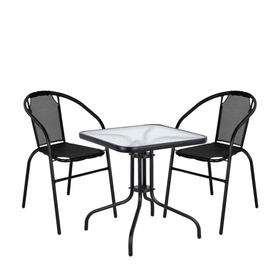 Σετ Τραπεζαρία Κήπου  MARS Μέταλλο Μαύρο/Γκρι Με 2 Πολυθρόνες