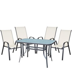 Σετ Τραπεζαρία Κήπου  SUN Μέταλλο Γκρι/Κρεμ Με 4 Πολυθρόνες