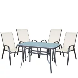 Σετ Τραπεζαρία Κήπου  SUN Μέταλλο Γκρι/Κρεμ Με 4 Πολυθρόνες