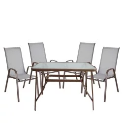 Σετ Τραπεζαρία Κήπου  SUN Μέταλλο Γκρι/Καφέ Με 4 Πολυθρόνες