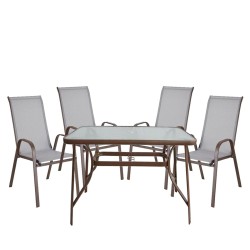 Σετ Τραπεζαρία Κήπου  SUN Μέταλλο Γκρι/Καφέ Με 4 Πολυθρόνες