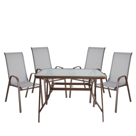 Σετ Τραπεζαρία Κήπου  SUN Μέταλλο Γκρι/Καφέ Με 4 Πολυθρόνες