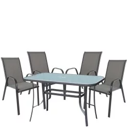 Σετ Τραπεζαρία Κήπου  SUN Μέταλλο Γκρι Με 4 Πολυθρόνες 14990110
