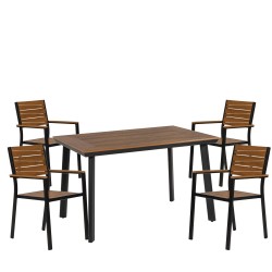 Σετ Τραπεζαρία Κήπου  EPUPA Γκρι/Καρυδί Αλουμίνιο/Ξύλο Με 4 Πολυθρόνες 14990191