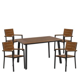 Σετ Τραπεζαρία Κήπου  EPUPA Μαύρο/Καρυδί Αλουμίνιο/Ξύλο Με 4 Πολυθρόνες 14990197