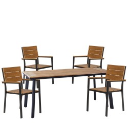 Σετ Τραπεζαρία Κήπου  EPUPA Μαύρο/Καρυδί Αλουμίνιο/Ξύλο Με 4 Πολυθρόνες 14990198