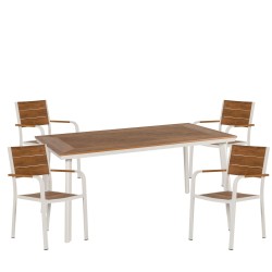Σετ Τραπεζαρία Κήπου  EPUPA Λευκό/Καρυδί Αλουμίνιο/Ξύλο Με 4 Πολυθρόνες 14990199