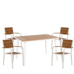 Σετ Τραπεζαρία Κήπου  EPUPA Λευκό/Καρυδί Αλουμίνιο/Ξύλο Με 4 Πολυθρόνες 14990202