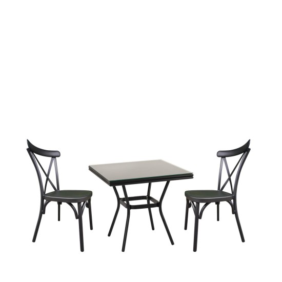 Σετ Τραπεζαρία Κήπου ArteLibre ANGOLA Μαύρο Αλουμίνιο/Γυαλί Με 2 Καρέκλες 14990214 - ART-14990214
