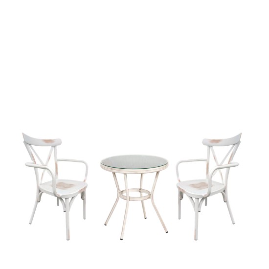 Σετ Τραπεζαρία Κήπου ArteLibre BURUNDI Λευκό Αλουμίνιο/Γυαλί Με 2 Καρέκλες 14990217 - ART-14990217